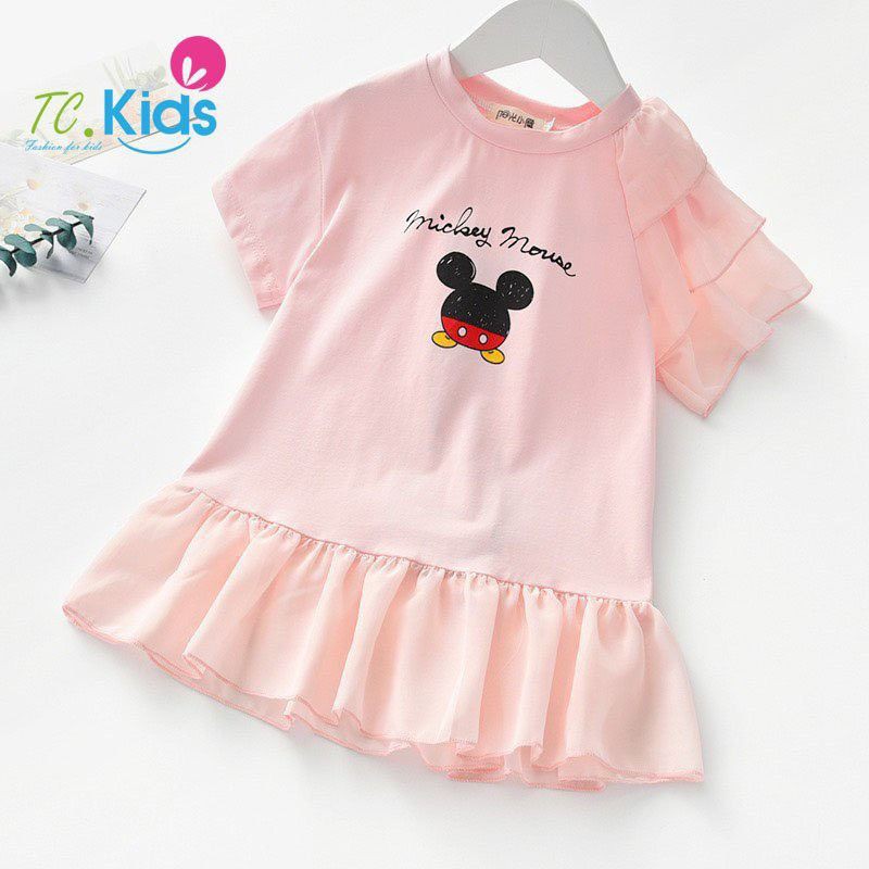Đâm thun cotton Mickey tay và lai đuôi cá phối voan