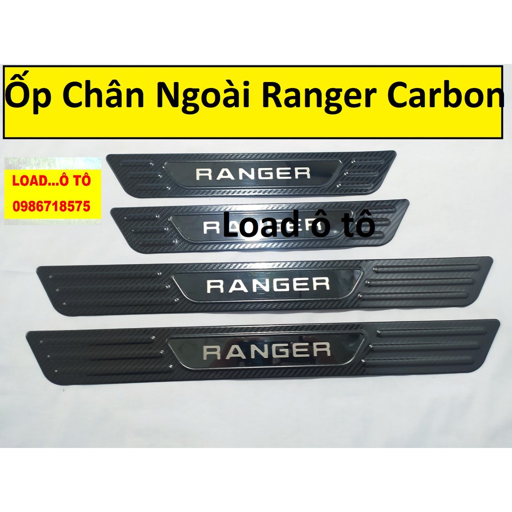 Ốp Bậc Cửa, Nẹp Bước Chân Xe Ford Ranger 2022-2016 Hàng Vân Carbon Cao Cấp Có Chữ Bóng Ranger