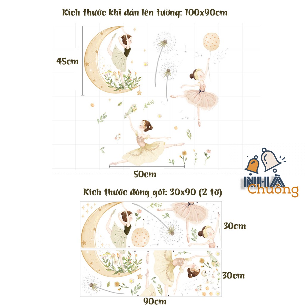 Decal dán tường cho bé yêu mẫu độc, đẹp (C7: Cô gái múa ba lê)