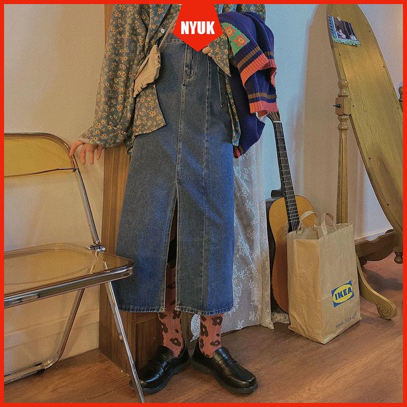 chân váy jean Lưng Cao Dáng Chữ A Xẻ Tà Phong Cách Retro | BigBuy360 - bigbuy360.vn