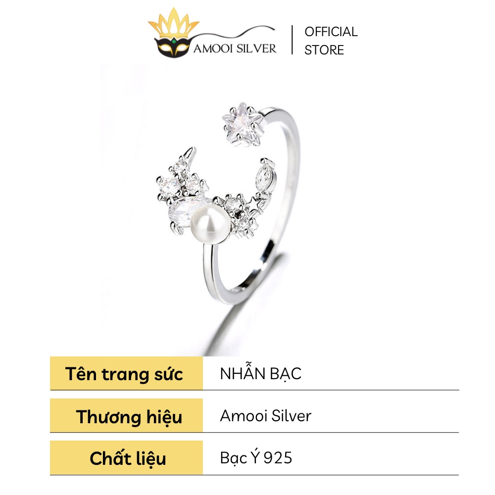 Nhẫn bạc S925 freesize mặt trăng ngọc ngà - Amooi Silver AN82