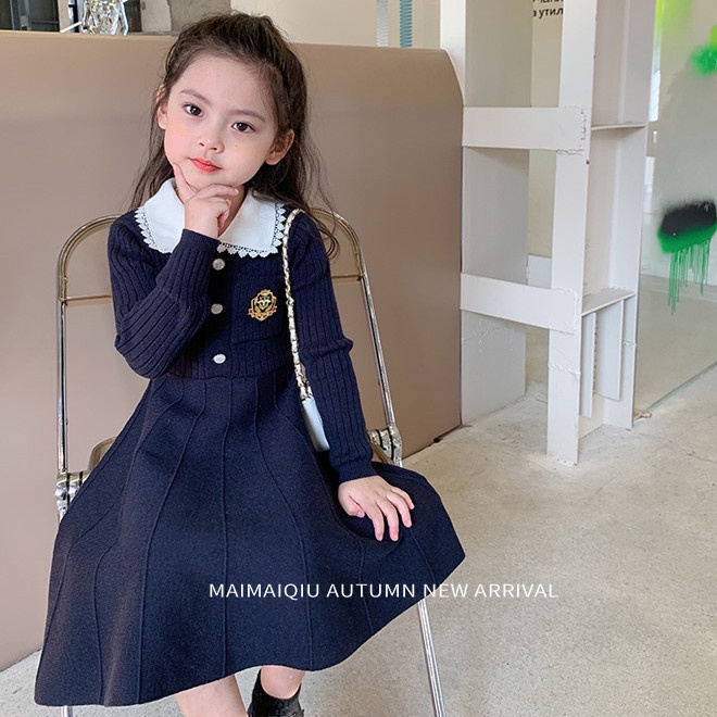 Đầm len tay dài thời trang mùa thu 2021 dành cho bé gái