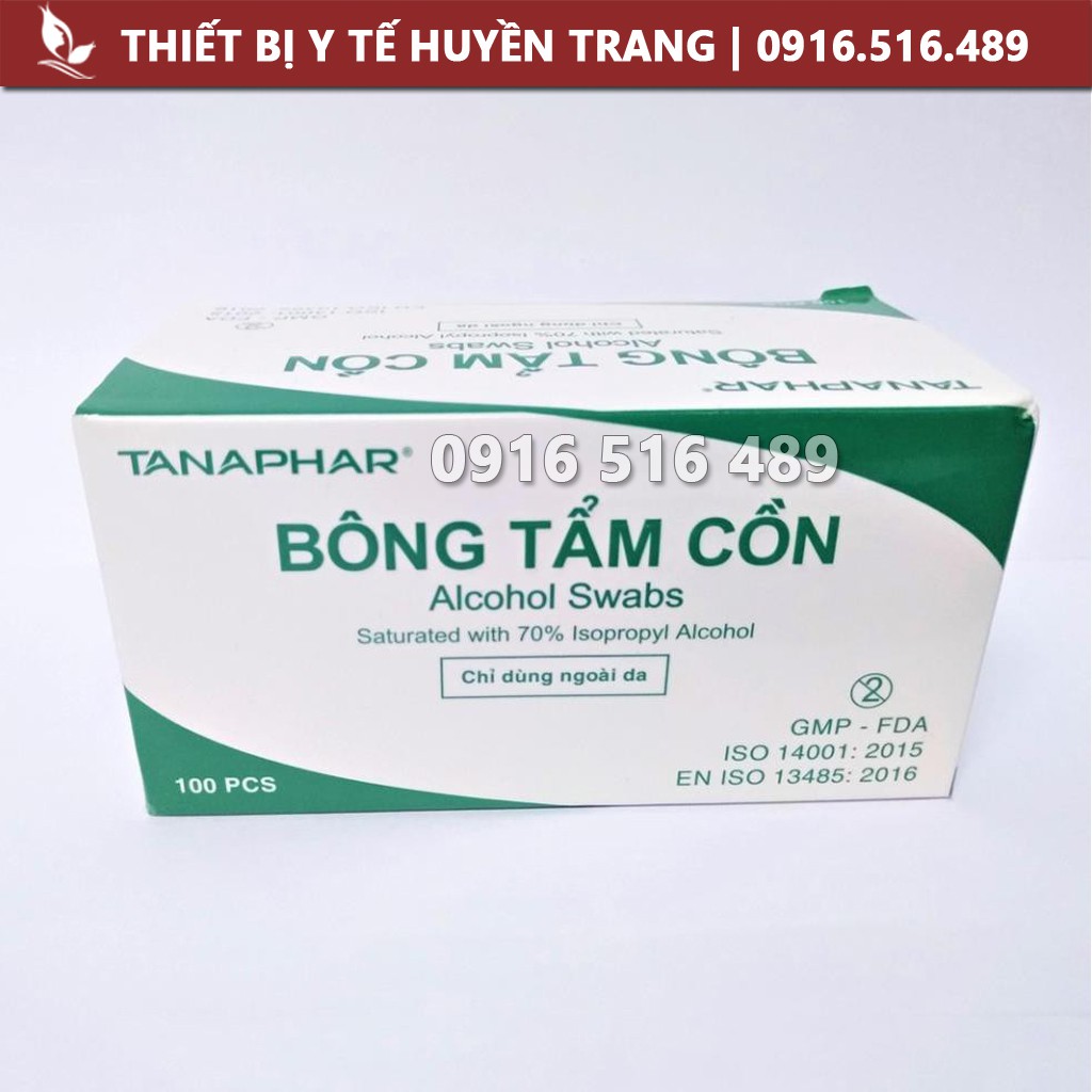 Gạc Tẩm Cồn Sát Khuẩn 100 Miếng, Bông Tẩm Cồn Y Tế Tiệt Trùng Sát Trùng, Cồn Khô Alcohol Pads TANAPHAR / GREETMED