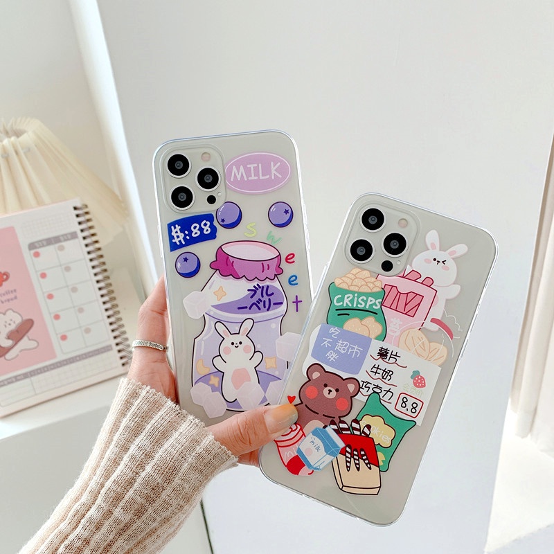 Samsung Galaxy J2 J1/J1 Mini Prim 2015 /J1 ACE/J110 J200 G5308/Grand Prime Cute Cartoon Bear Clear Phone Case Shockproof Silicone Soft TPU Back Cover Couple