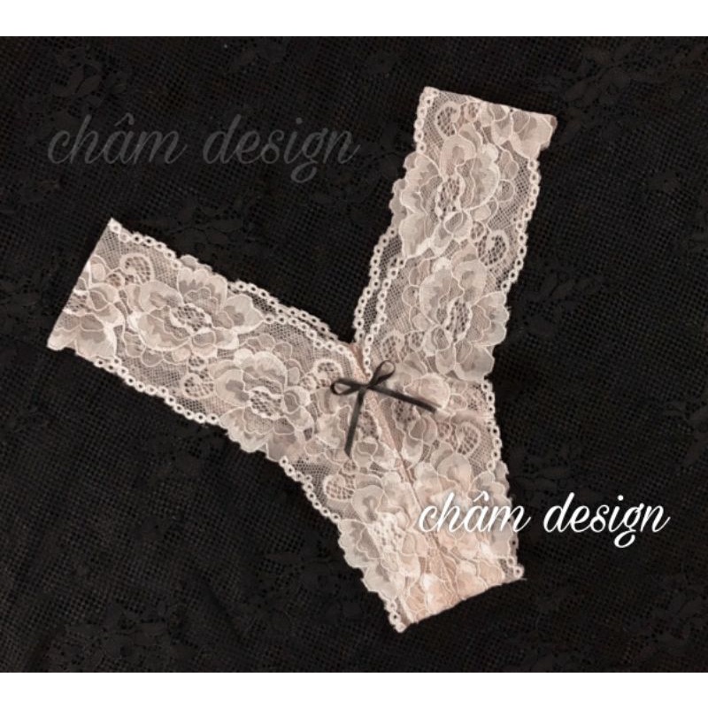 quần lót ren chữ y màu hồng vỏ đỗ gắn nơ đen mảnh. Hàng thiết kế độc quyền tại shop | BigBuy360 - bigbuy360.vn