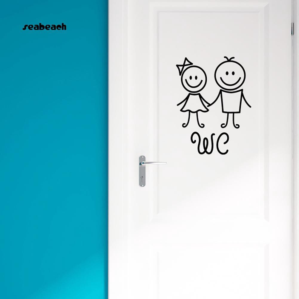 Sticker dán tường trang trí nhà tắm nhà vệ sinh hình bé trai và bé gái hoạt hình