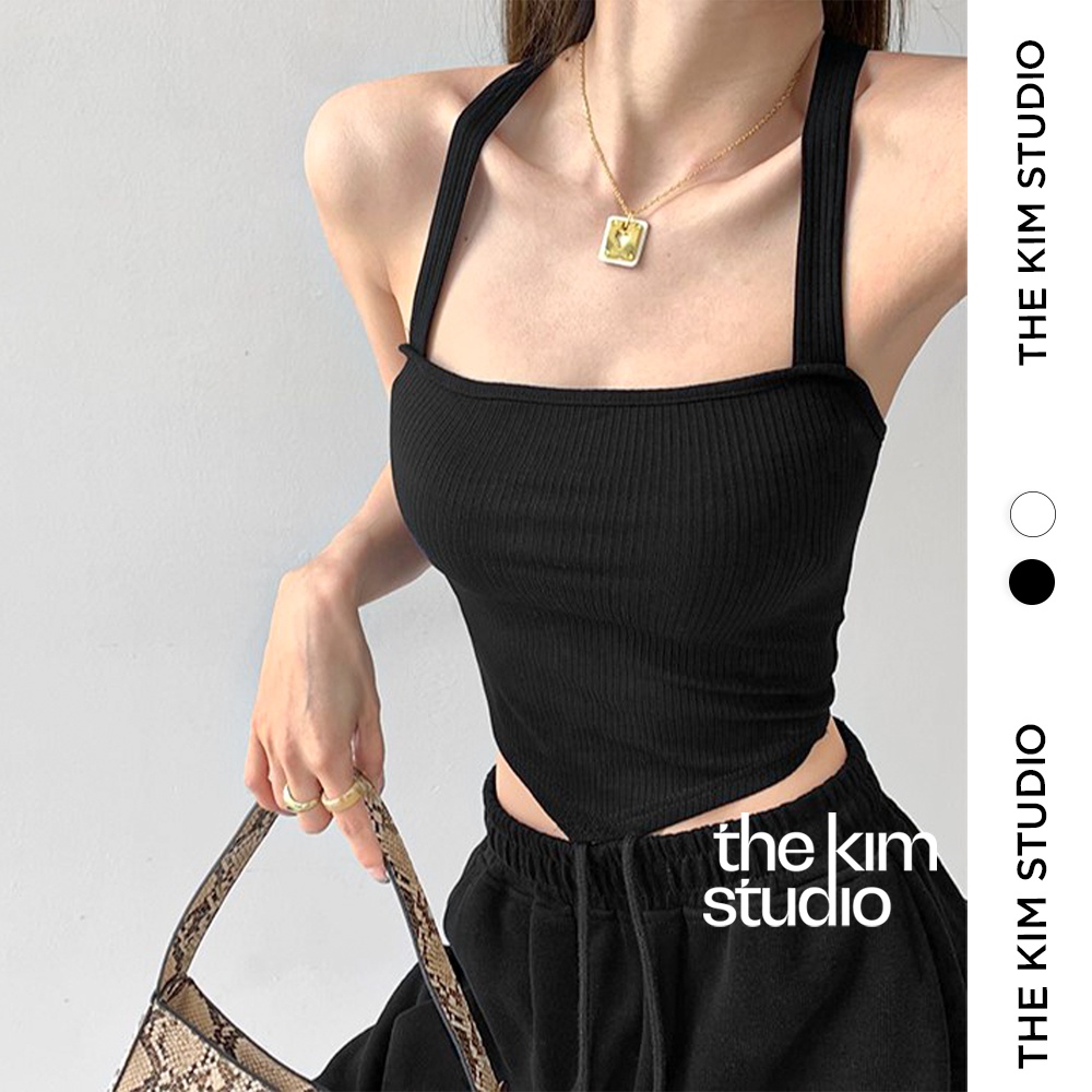 Áo croptop nữ hai dây quai to kiểu áo yếm quây vạt nhọn TheKim , thun tăm croptop 2 dây chéo lưng A150