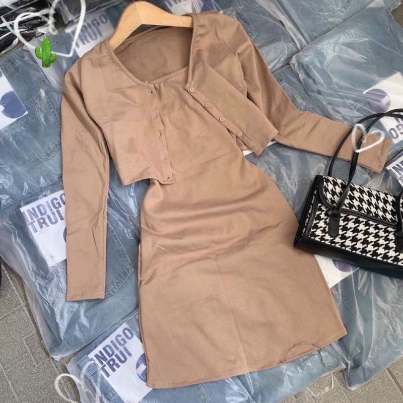 Set đầm dây áo khoác ảnh thật