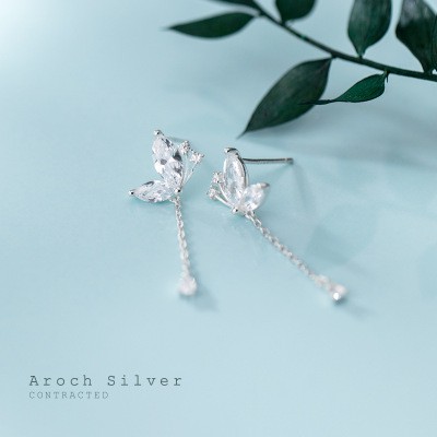 Khuyên tai bạc Ý s925 hoa 2 cánh tinh tế G2595 - AROCH Jewelry