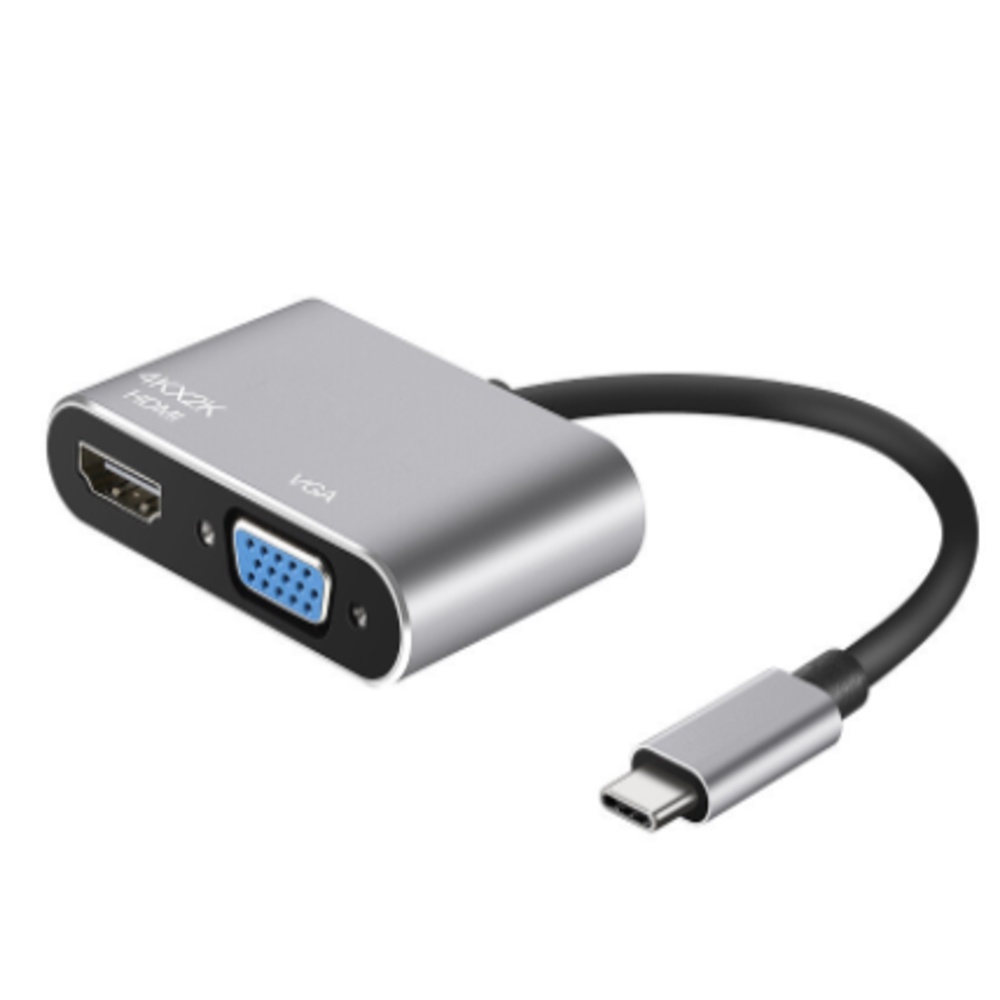 Cáp chuyển hub type c 2 in 1 USB Type-c ra 2 cổng HDMI/vga