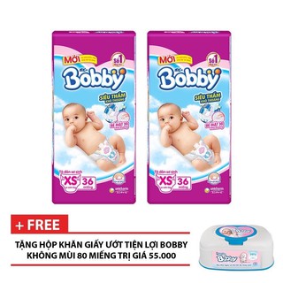 [TẶNG HỘP KHĂN GIẤY ƯỚT TIỆN LỢI BOBBY KO MÙI] BỘ 2 TÃ DÁN BOBBY SIZE XS 36