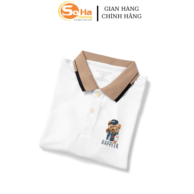 Áo POLO nam cổ bẻ Gấu HAPPINER VIỀN  vải cá sấu dệt kim xuất xịn,chuẩn form, sang trọng ,thanh lịch - SOHA CLOTHING