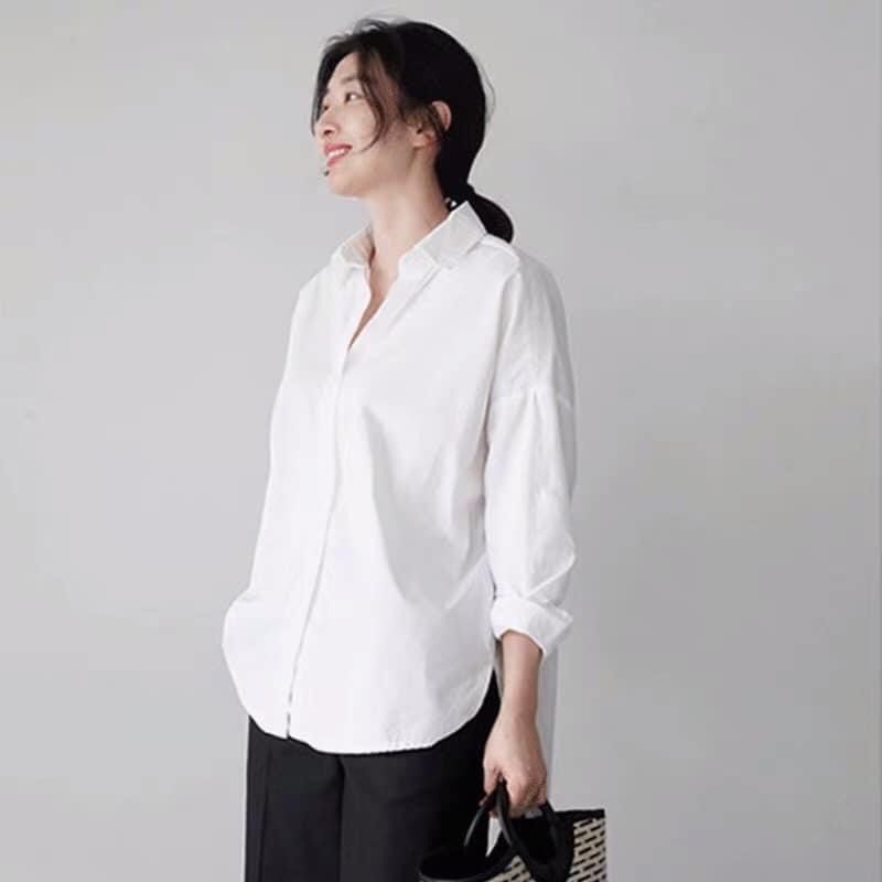Áo sơ mi nữ trắng dài tay chất lụa hàn dáng suông TRƠN Basic Unisex ( ảnh thật/ video shop tự quay ) | BigBuy360 - bigbuy360.vn