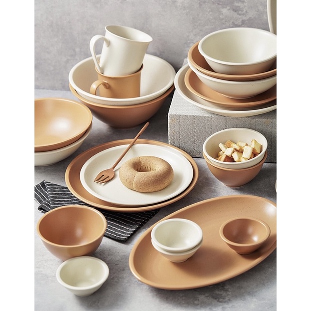 Bộ bát đĩa gốm trơn mix màu Orange Moon phong cách Bắc Âu