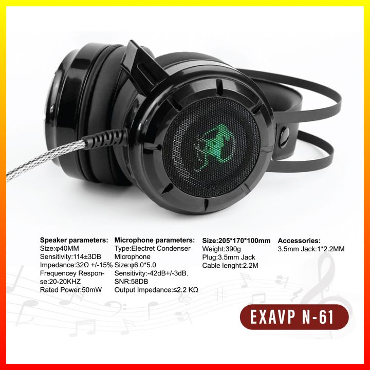 Tai Nghe Chụp Gaming Kèm Mic N61 Đèn Led Dành Cho Game Thủ Có Dây