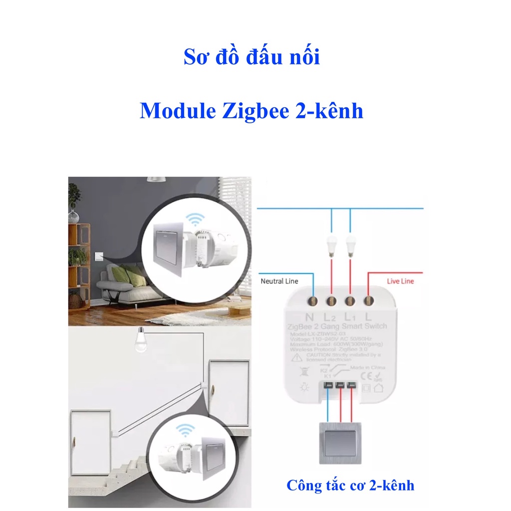 Module công tắc thông minh Tuya, kết nối Zigbee hoặc Wifi, loại 1/2 kênh, Mẫu 3 -