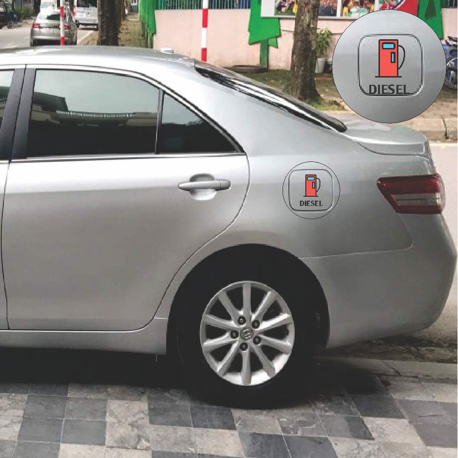 Decal xe dán nắp bình xăng, dầu, diesel icon trang trí xe