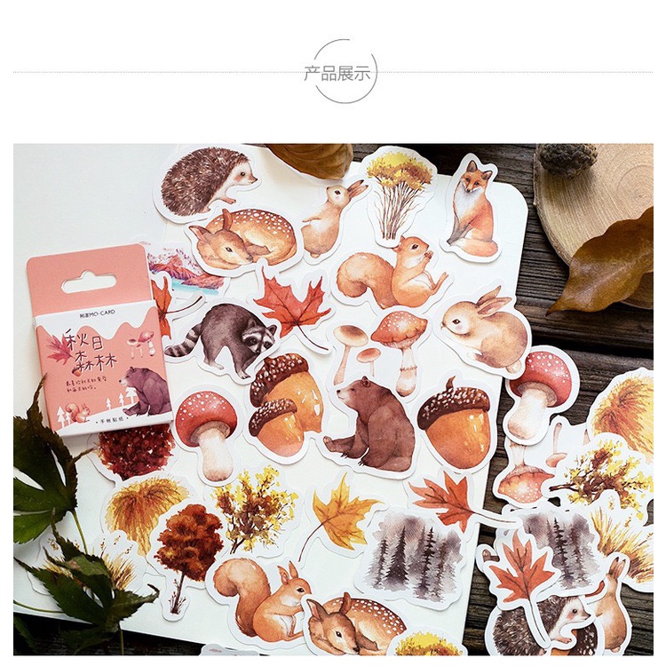 Bộ Sticker / Hình dán Họa Tiết Động vật Mùa Thu (45 Hình)