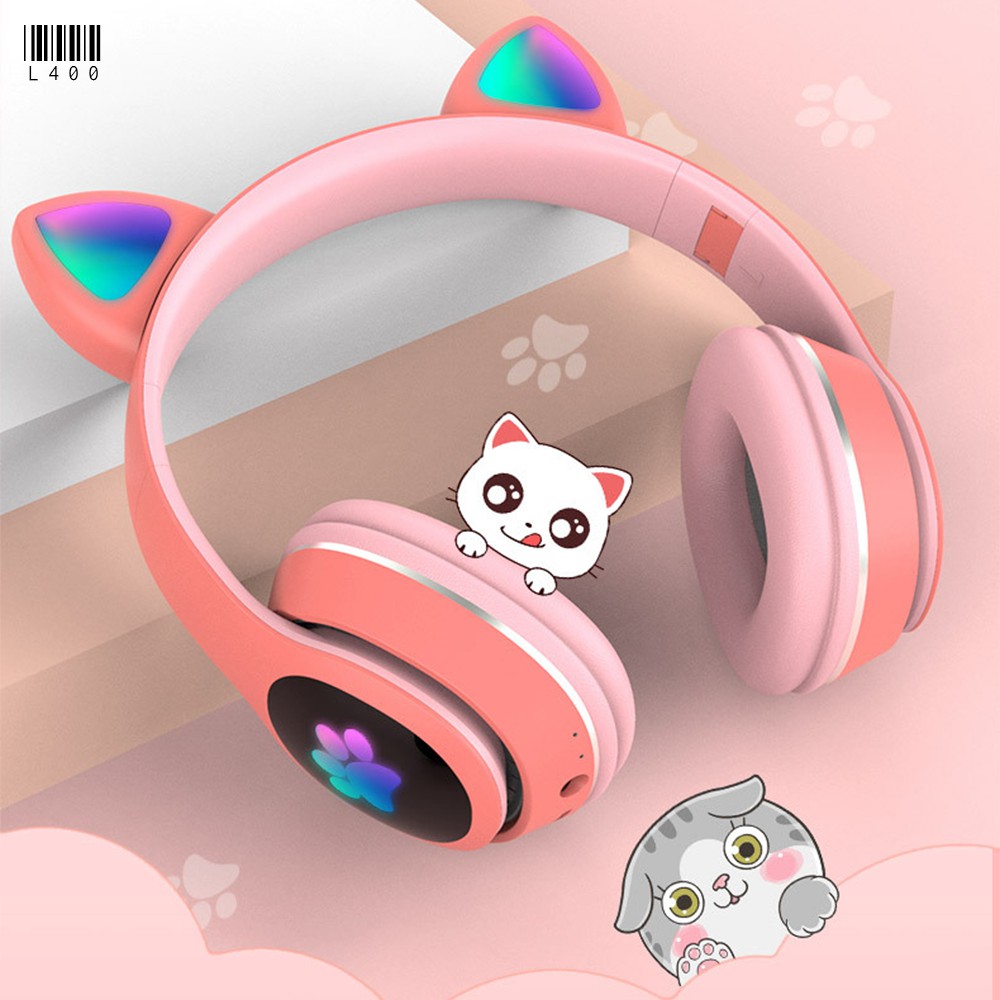 Tai Nghe Mèo Bluetooth L400 thế hệ mới Headphone Tai Mèo Dễ Thương Có Mic Âm Bass Mạnh Mẽ Và Dung Lượng Pin Khủng 400mAh