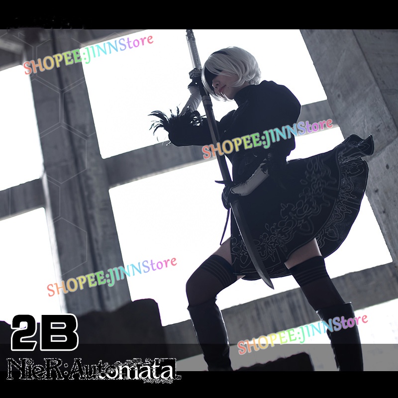 JINN Nier Automata Yorha 2B bộ đồ cosplay Anime Phụ nữ Trang phục Bộ Cô gái Bữa tiệc Váy đen Gothic