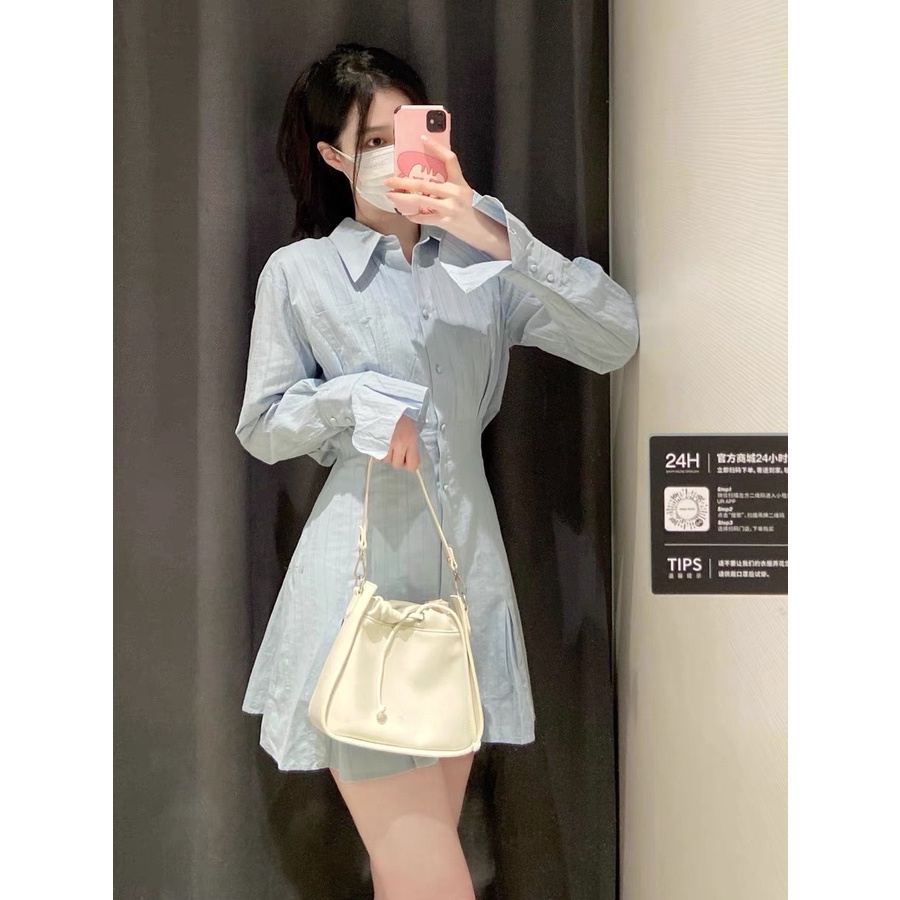 Đầm sơ mi đũi xanh best seller