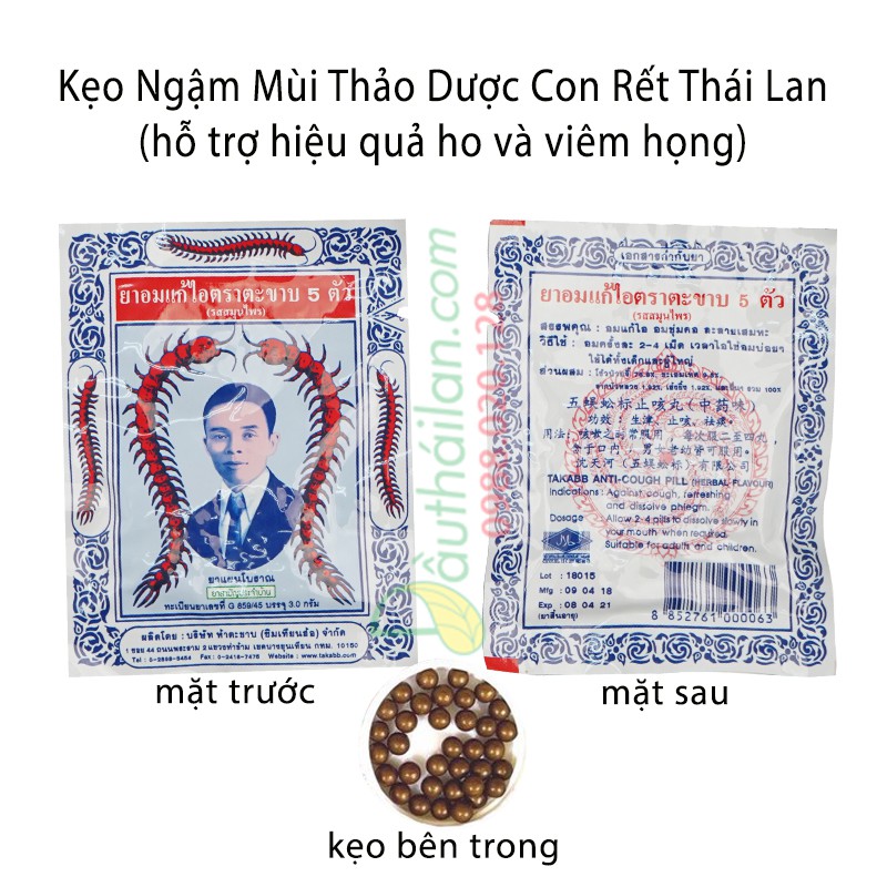 Kẹo Ngậm Mùi Thảo Dược Hình Con Rết Thái Lan hiệu TAKABB (hỗ trợ hiệu quả ho và viêm họng)