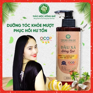 Dầu xả tóc ủ tóc bưởi dừa giúp tóc mềm mượt ngăn ngừa gãy rụng Thảo mộc Đồng Quê - 300ML