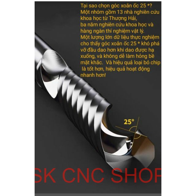 Mũi dao CNC 1 me xoắn loại tốt - chuyên Formex PP PE MICA. SK CNC SHOP