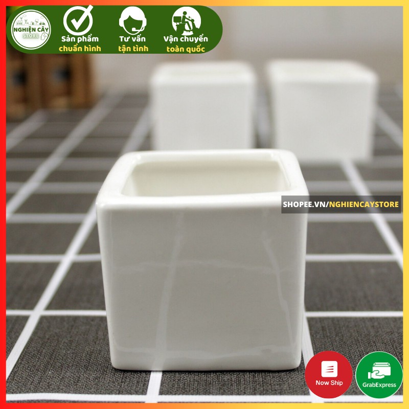 Chậu gốm vuông men trơn Bát Tràng trồng hoa, cây cảnh (10x10cm)