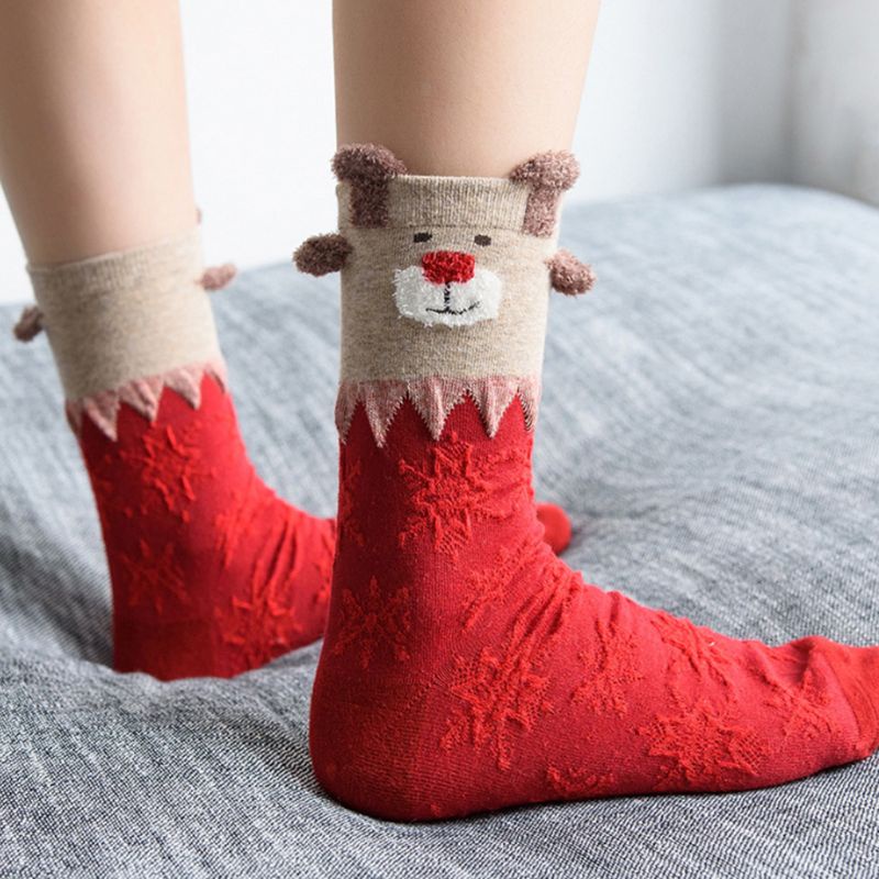 Vớ Cotton Cổ Cao In Họa Tiết Tuần Lộc 3D Nhiều Màu Giữ Ấm Co Giãn Thời Trang Cho Nữ