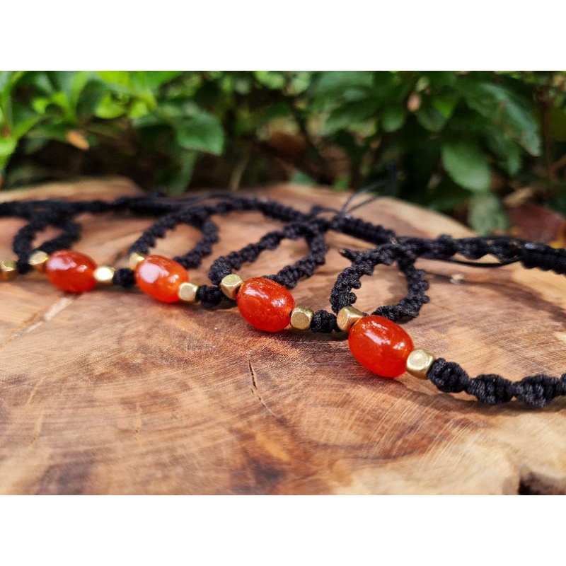 Vòng tay tết macrame đá Carnelian tự nhiên có 2 kiểu dáng tết dây unisex