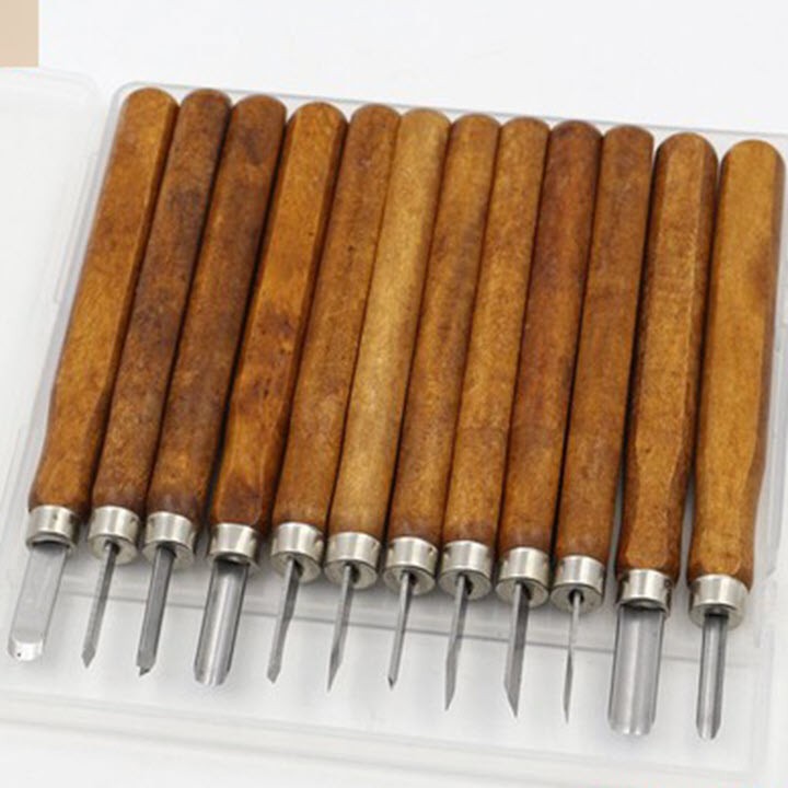 Bộ dao khắc đục tiện gỗ 12 món cao cấp V2