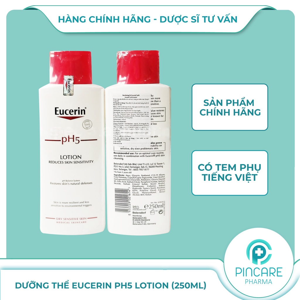 Sữa dưỡng thể Eucerin pH5 Lotion 250ml cho da nhạy cảm - Hàng chính hãng - Nhà thuốc PinCare