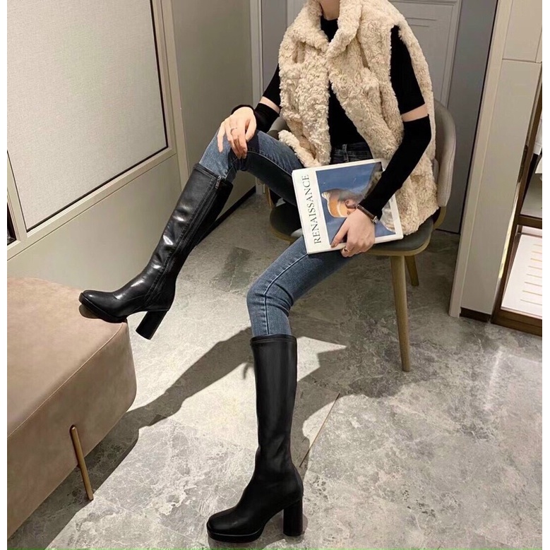 Boot đùi đế đúp gót trụ tròn