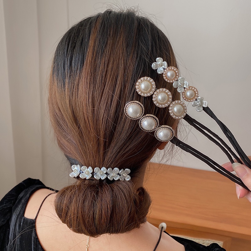 Haimeikang Mới Retro Lazy Coil Phụ kiện tóc Khí chất thanh lịch Ngọc trai Quả bóng tóc Dây đeo đầu