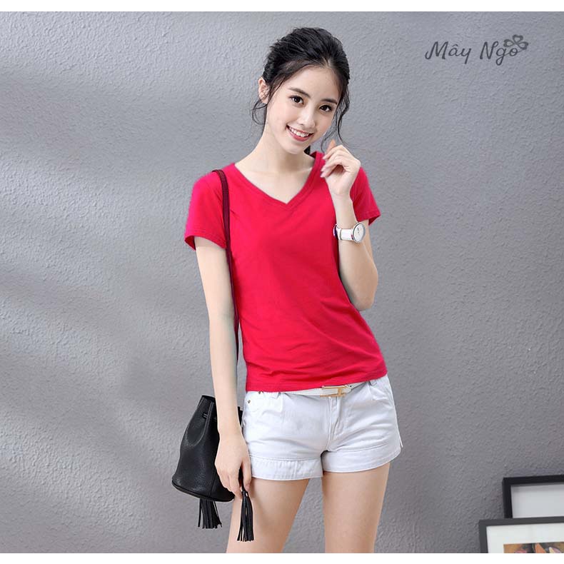 Áo thun thái form ôm vừa cổ tim trơn chất mềm mịn