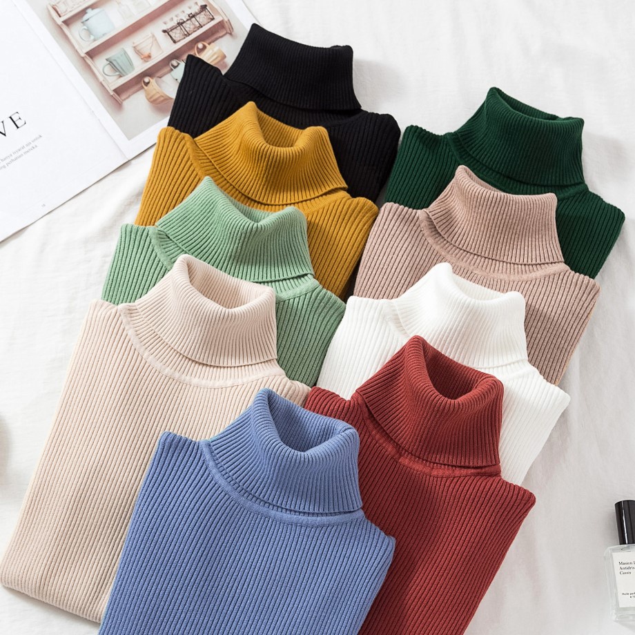 Áo Sweater Tay Dài Cổ Lọ Ôm Dáng Phong Cách Thu Đông Mới Cho Nữ