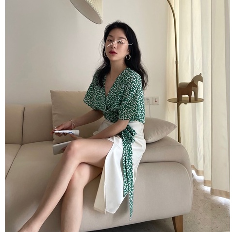 QADCOL Áo Sơ Mi Cổ Chữ V In Hoa Phong Cách Hàn Quốc Thanh Lịch