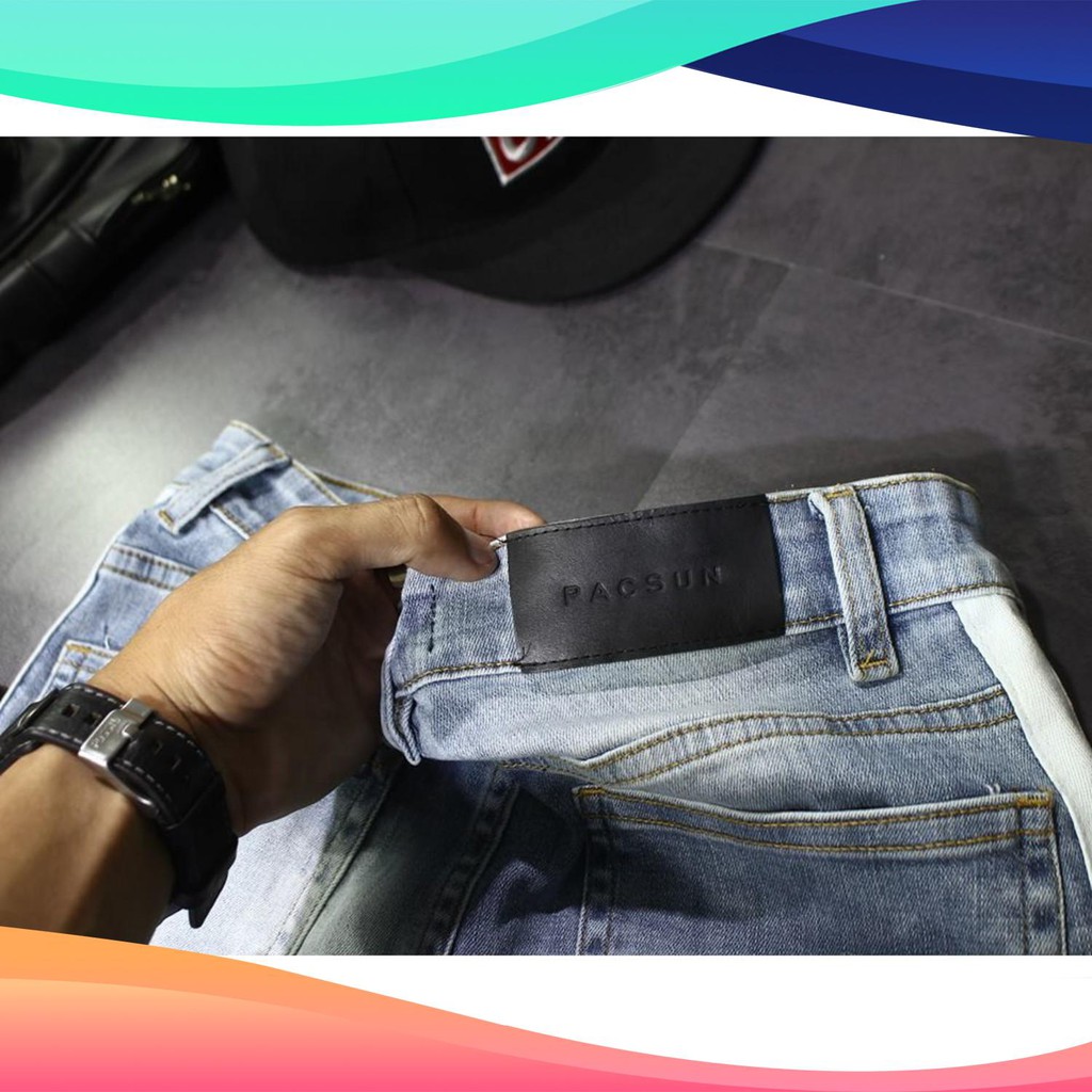 [ FLASH SALE ] QUẦN JEANS XANH PHỐI 2 LINE PACSUN