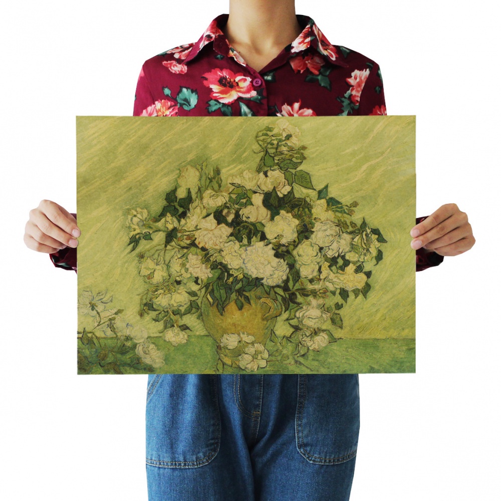 Poster Giấy kraft Trang Trí Tường In Hình Hoa Hồng Trắng Hoài Cổ