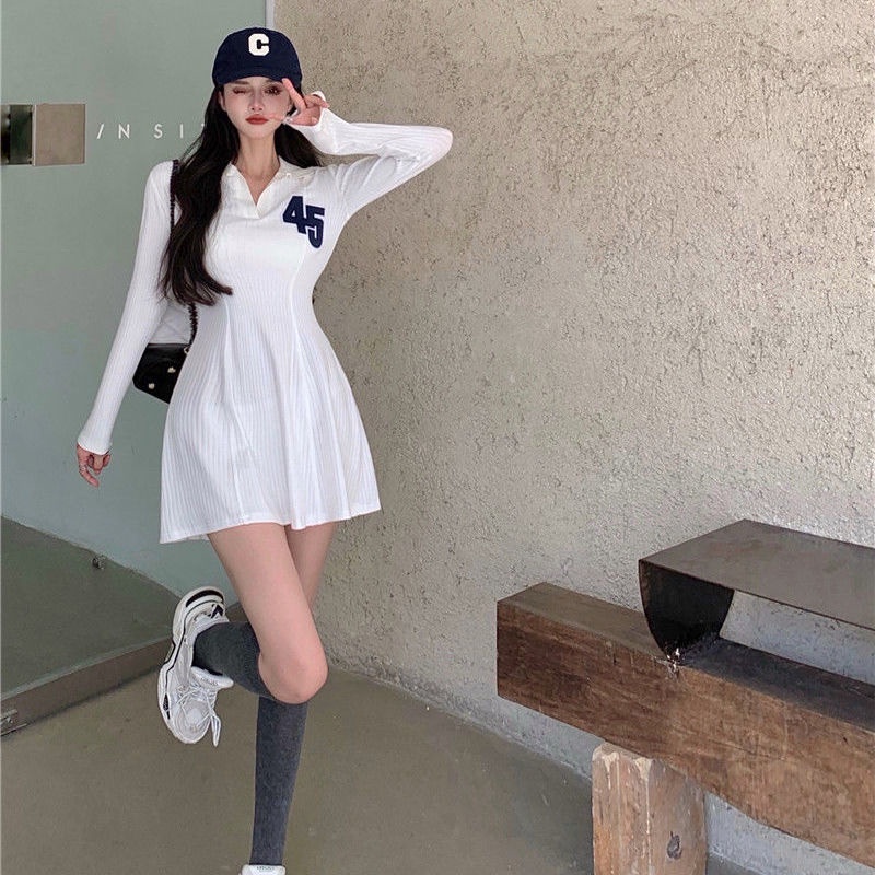 COZOK Đầm tay dài cổ polo dáng ôm thời trang