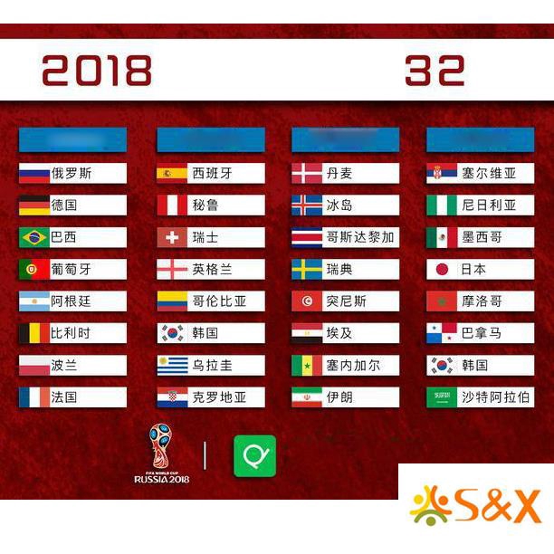 Bộ 32 Lá Cờ Các Nước Tham Gia World Cup 2018 / 14x21cm