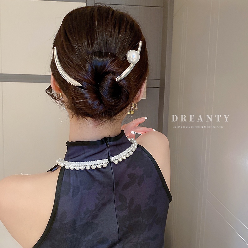 Kẹp Tóc Kim Loại Đính Ngọc Trai Phong Cách Trung Hoa Mới