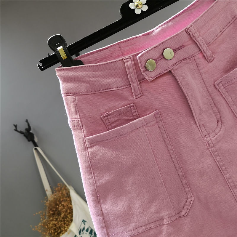 Jiashucheng Chân Váy Denim Lửng Dài Ngang Gối Ôm Dáng Phối Túi Phong Cách Hàn Quốc Mùa Hè Mới Cho Nữ