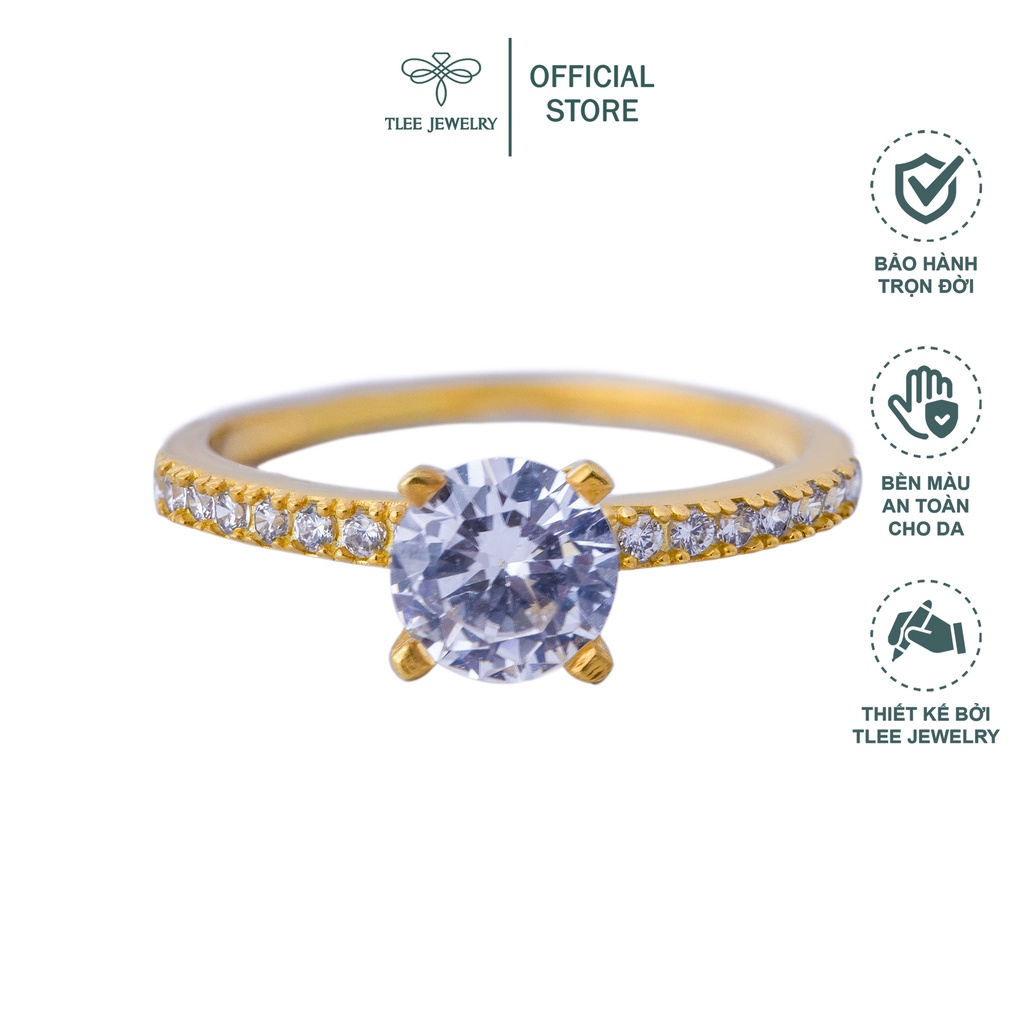 Nhẫn bạc nữ TLEE đá bốn chấu mạ vàng 14k nạm đá cao cấp TleeJewelry A0137