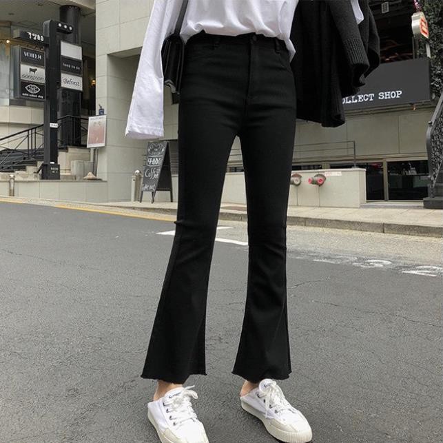 Quần Jeans Ống Loe Nữ 2 Màu Đen Trắng Cạp Cao Fullsize Co giãn Đẹp
