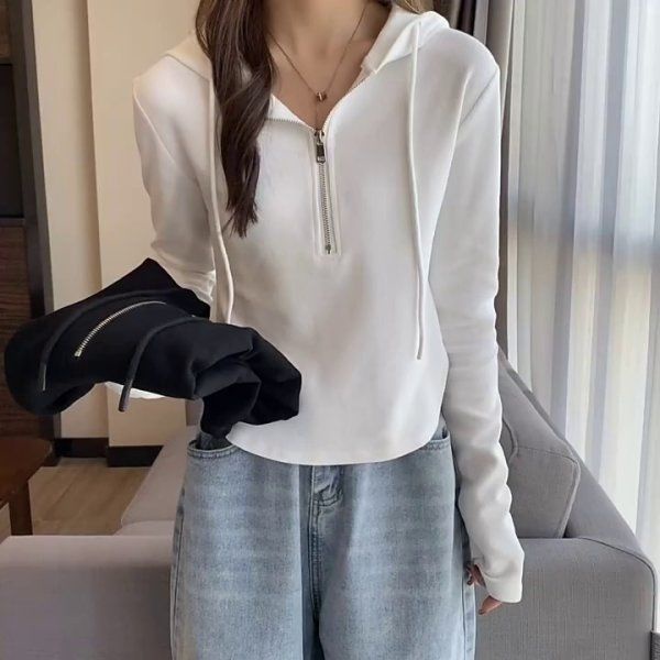 Áo Sweater Mỏng Tay Dài Có Nón Phối Khóa Kéo Thời Trang Hàn Quốc 2022