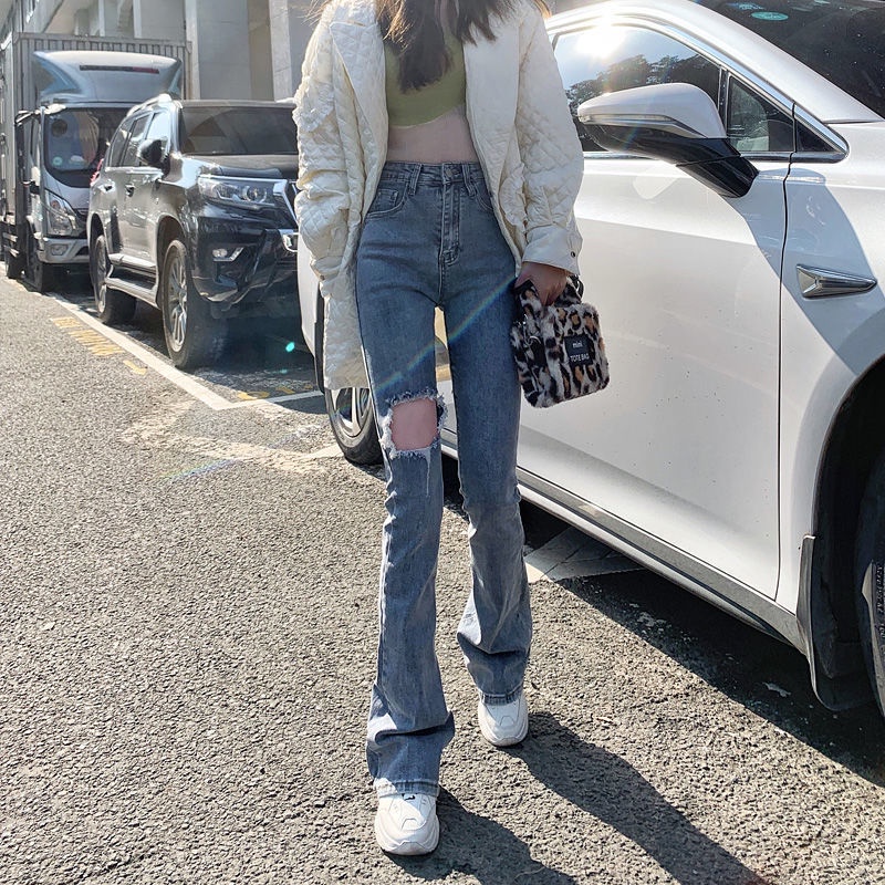 COZOK Quần Jean Rách Lưng Cao Dáng Ôm Hợp Thời Trang