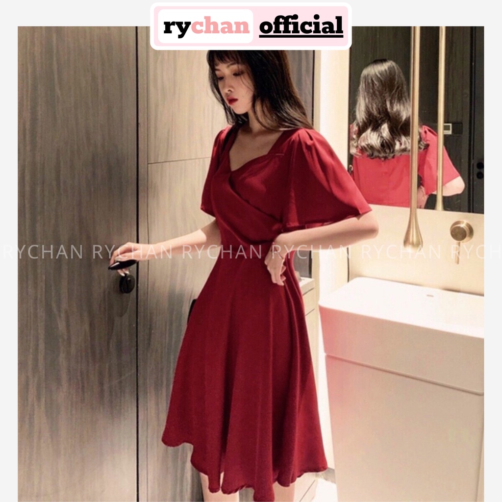 DX195 - Đầm Xòe Đỏ Đắp Chéo Tay Loe