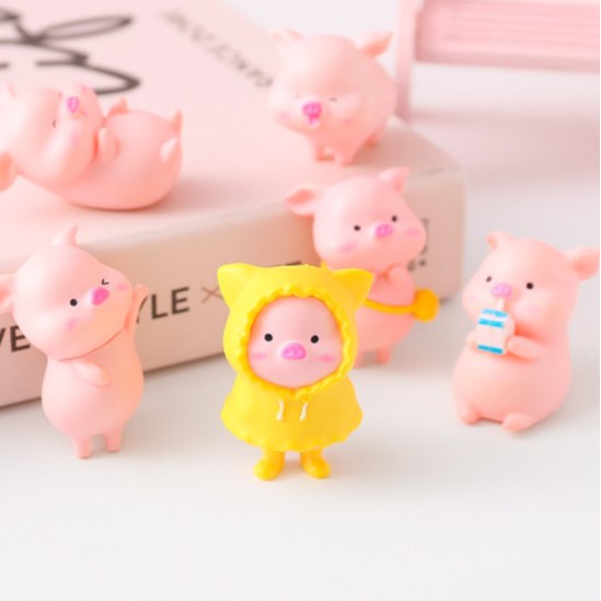 Set 6 mô hình lợn hồng heo hồng để bàn mini biểu cảm ngộ nghĩnh dễ thương trang trí góc học tập, làm việc - Rap